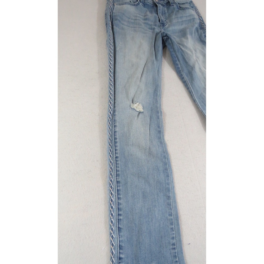 Levis Mid Rise Skinny Jeans Womens Blue Distressed Stretch Embroidered Denim 28 - Picture 6 of 12